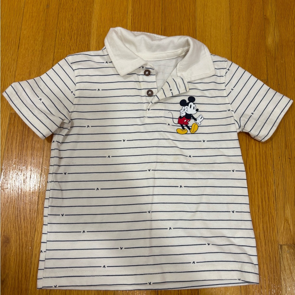 Disney Mickey Mouse Kids Polo Shirt - White and Black Stripes